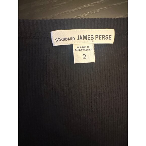 James Perse Womens Black Long Sleeve Ribbed Top Size 2 Classic Basic Minimalist - Picture 2 of 4